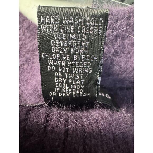 Y2K Purple Cable Knit Sweater Vest Dark Academia V-Neck Fuzzy Angora Blend Sz S - Picture 8 of 8